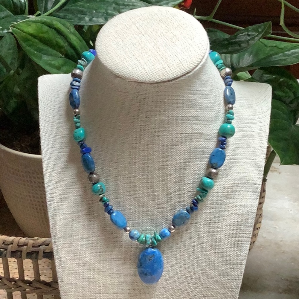 😍925 Silver & Turquoise/Lapis Necklace😍NWOT - Picture 2 of 8